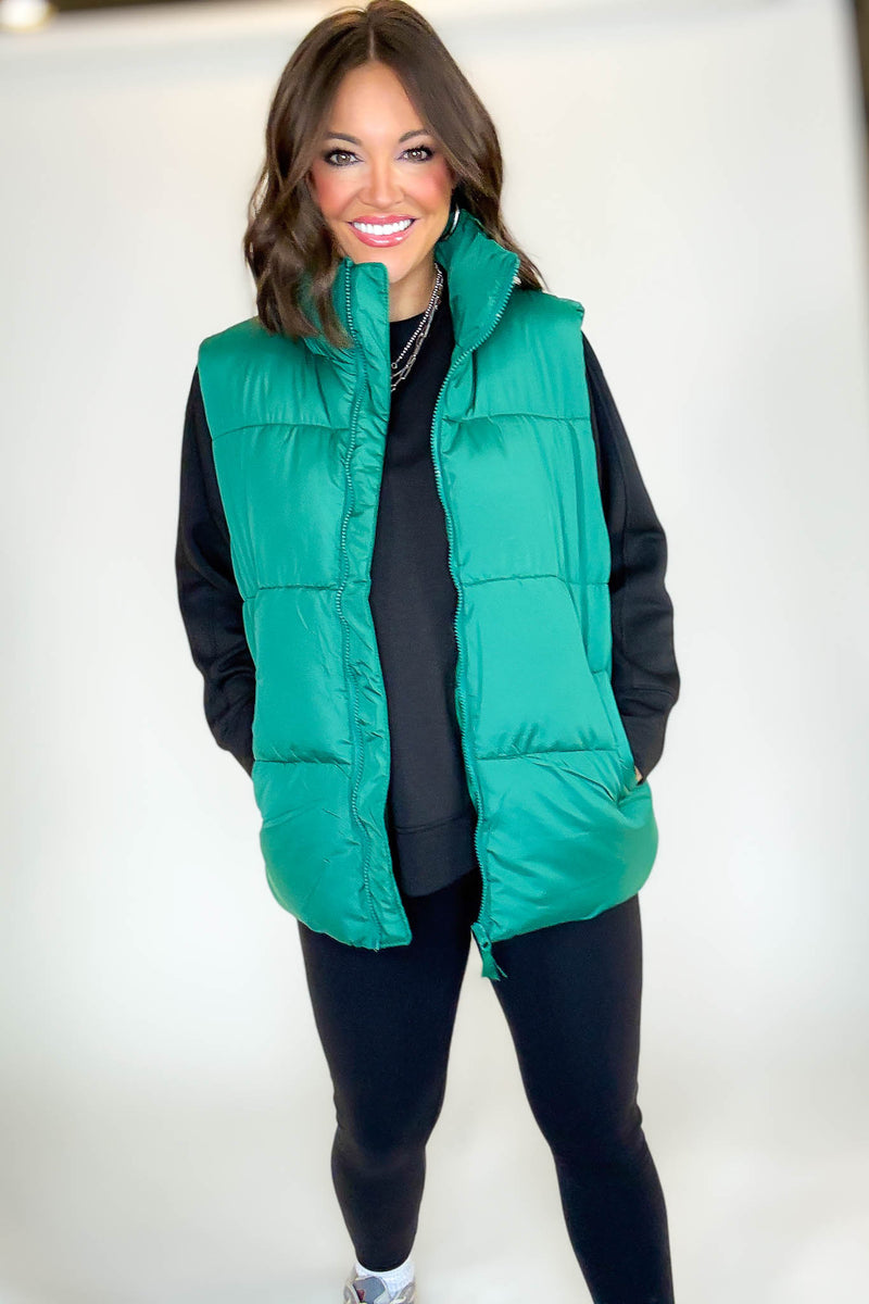 PINK FRIDAY DEAL Green Over Size Padding Winter Vest