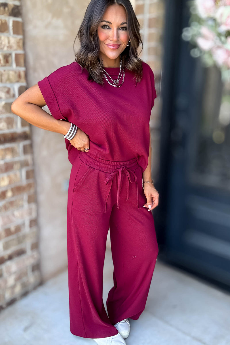 Retreat Cabernet Ribbed Short Sleeve Top