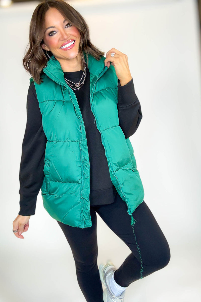 PINK FRIDAY DEAL Green Over Size Padding Winter Vest