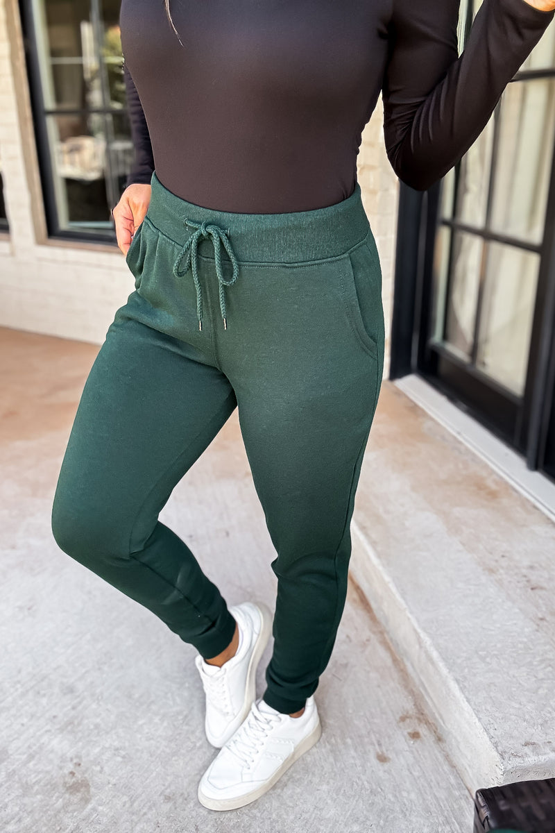 Right On Time Hunter Green Cozy Oversized Brushed Fleece Pants