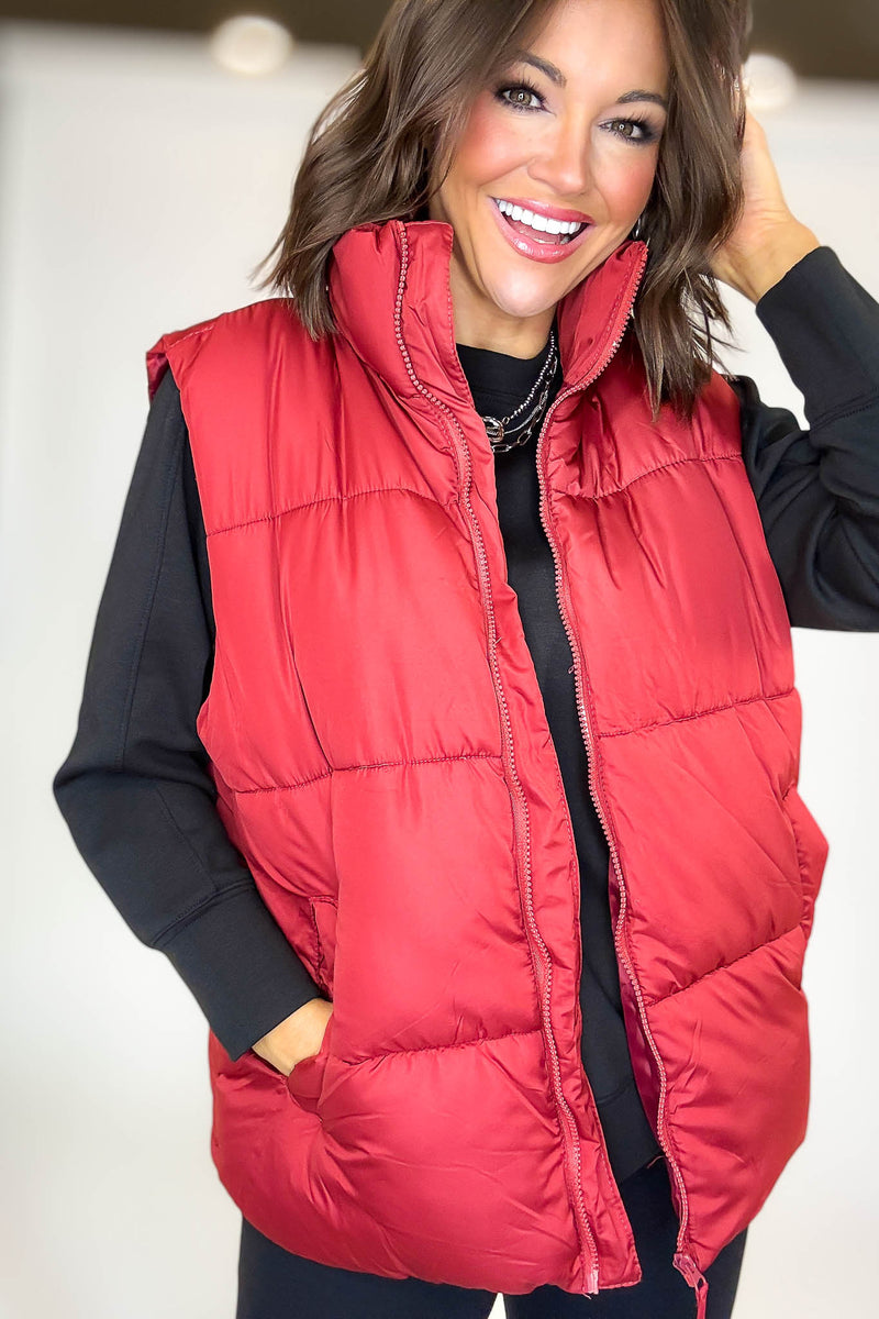 PINK FRIDAY DEAL Red Over Size Padding Winter Vest