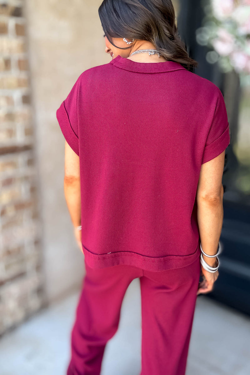 Retreat Cabernet Ribbed Short Sleeve Top