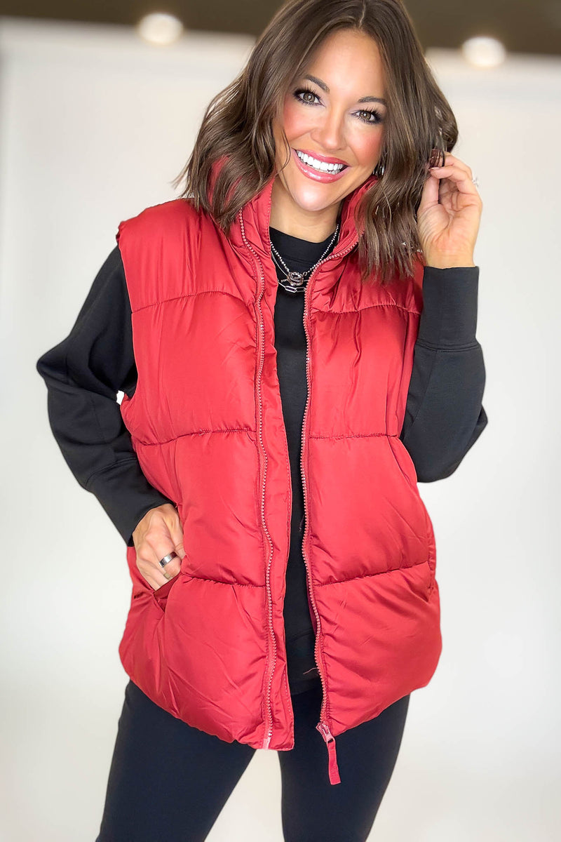PINK FRIDAY DEAL Red Over Size Padding Winter Vest