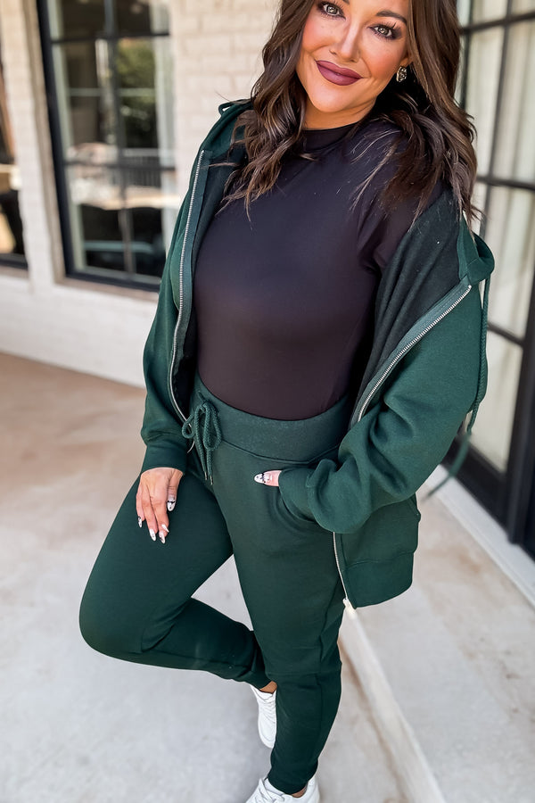 Right On Time Hunter Green Cozy Oversized Brushed Fleece Pants