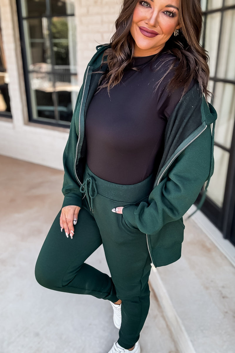 Right On Time Hunter Green Cozy Oversized Brushed Fleece Pants
