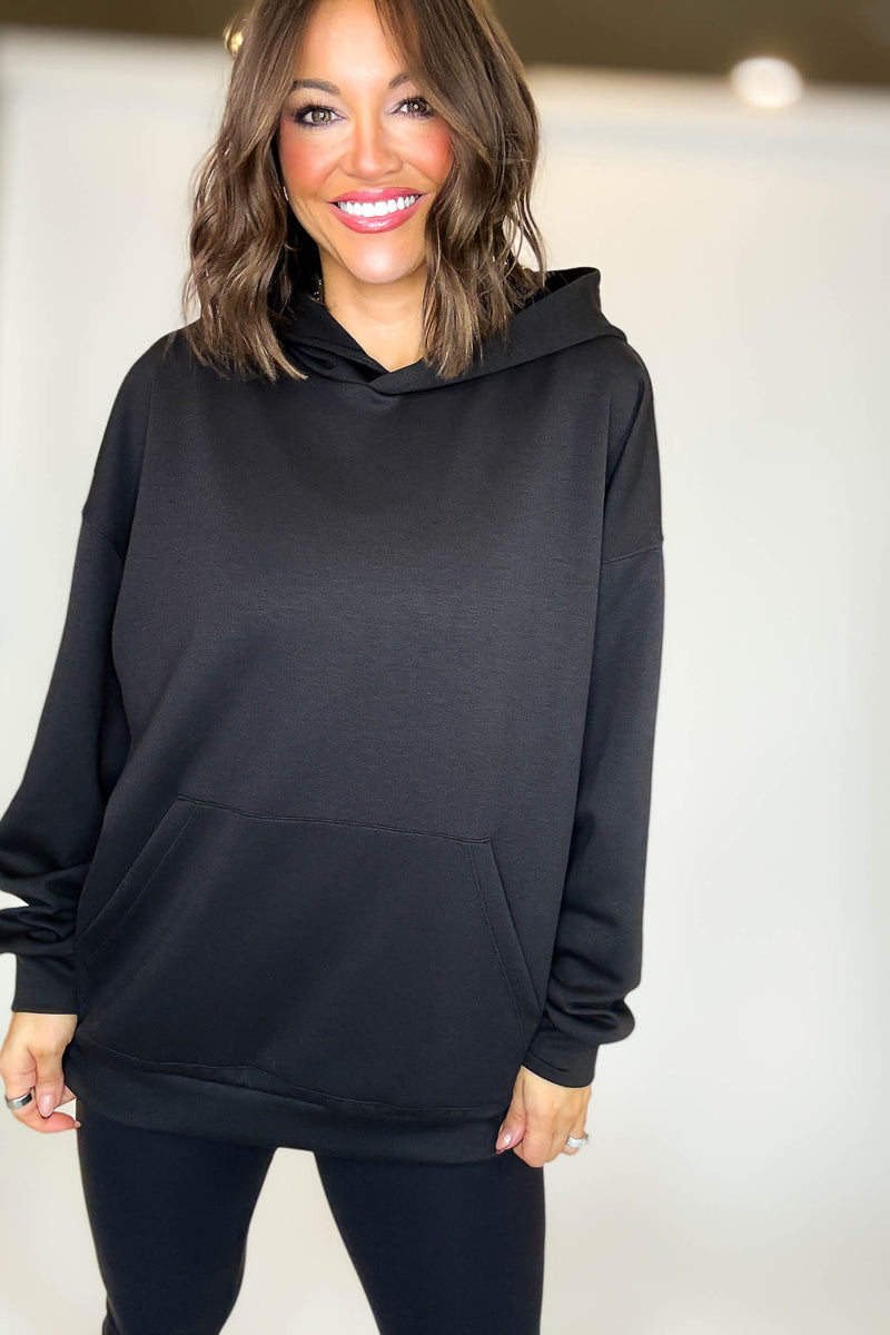 PINK FRIDAY Black Scuba Hoodie With Kangaroo Pockets