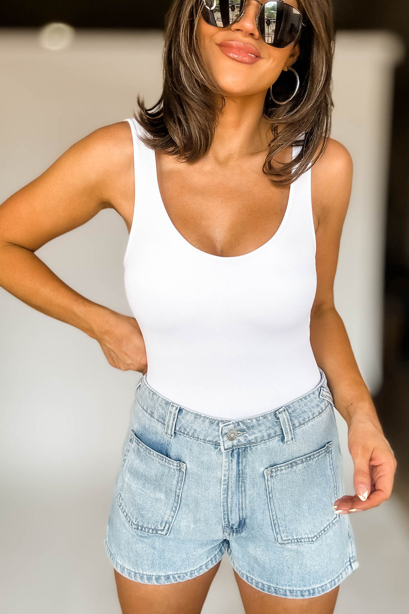 Mineral Washed Front Pocket Denim Shorts