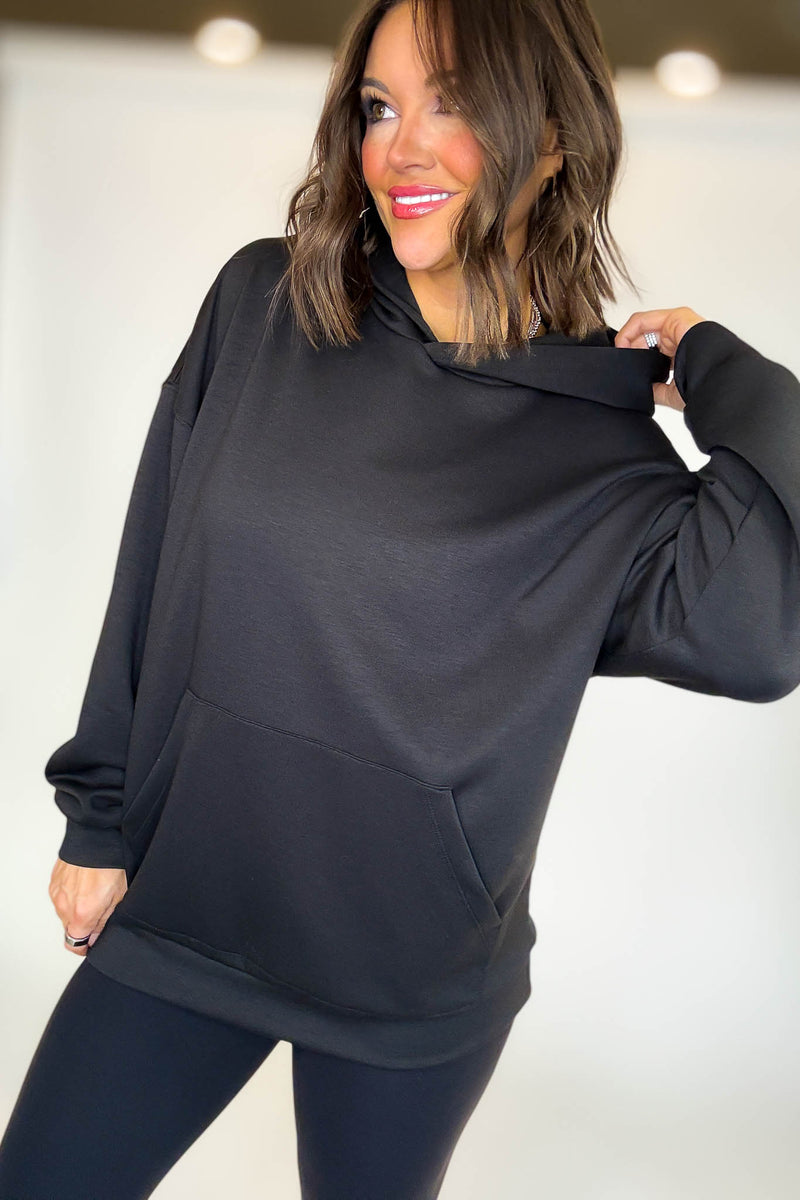 PINK FRIDAY Black Scuba Hoodie With Kangaroo Pockets