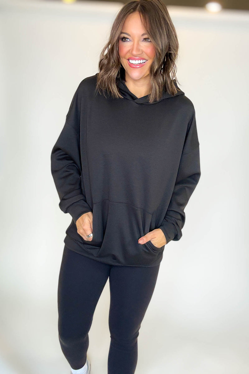 PINK FRIDAY Black Scuba Hoodie With Kangaroo Pockets