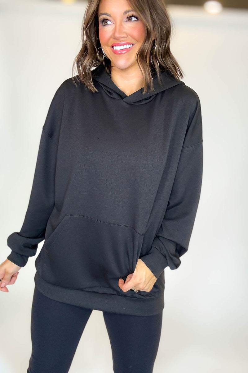 PINK FRIDAY Black Scuba Hoodie With Kangaroo Pockets