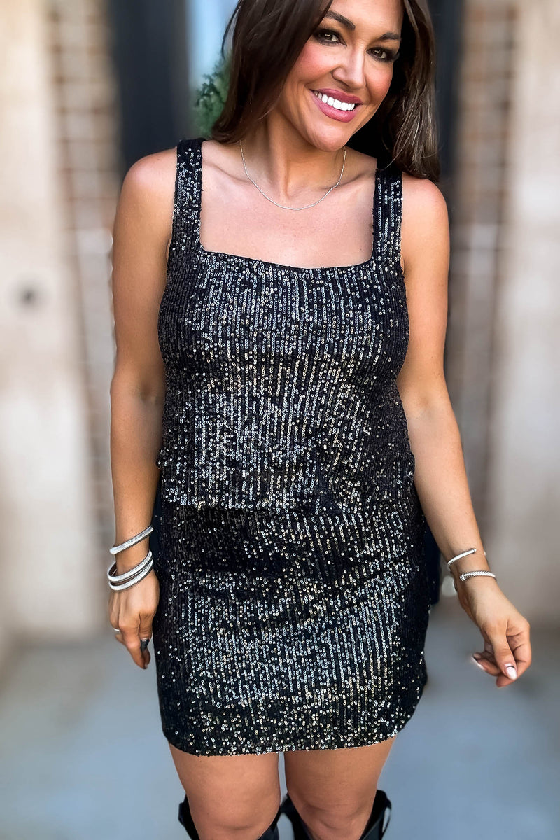 Shimmy Black Sequin Tank