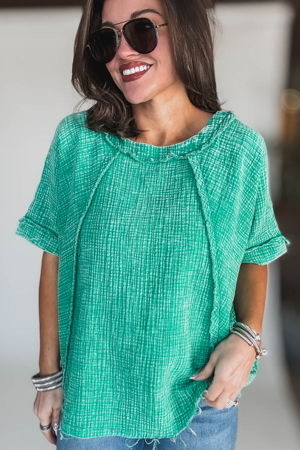 Washed Green Double Gauze Raglan Sleeve Shirt