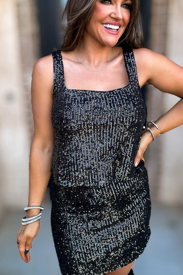 Shimmy Black Sequin Tank