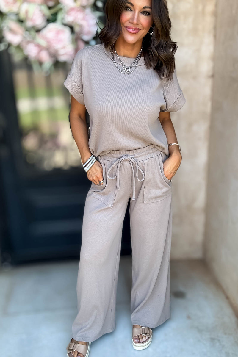 Retreat Ash Mocha Ribbed Short Sleeve Top