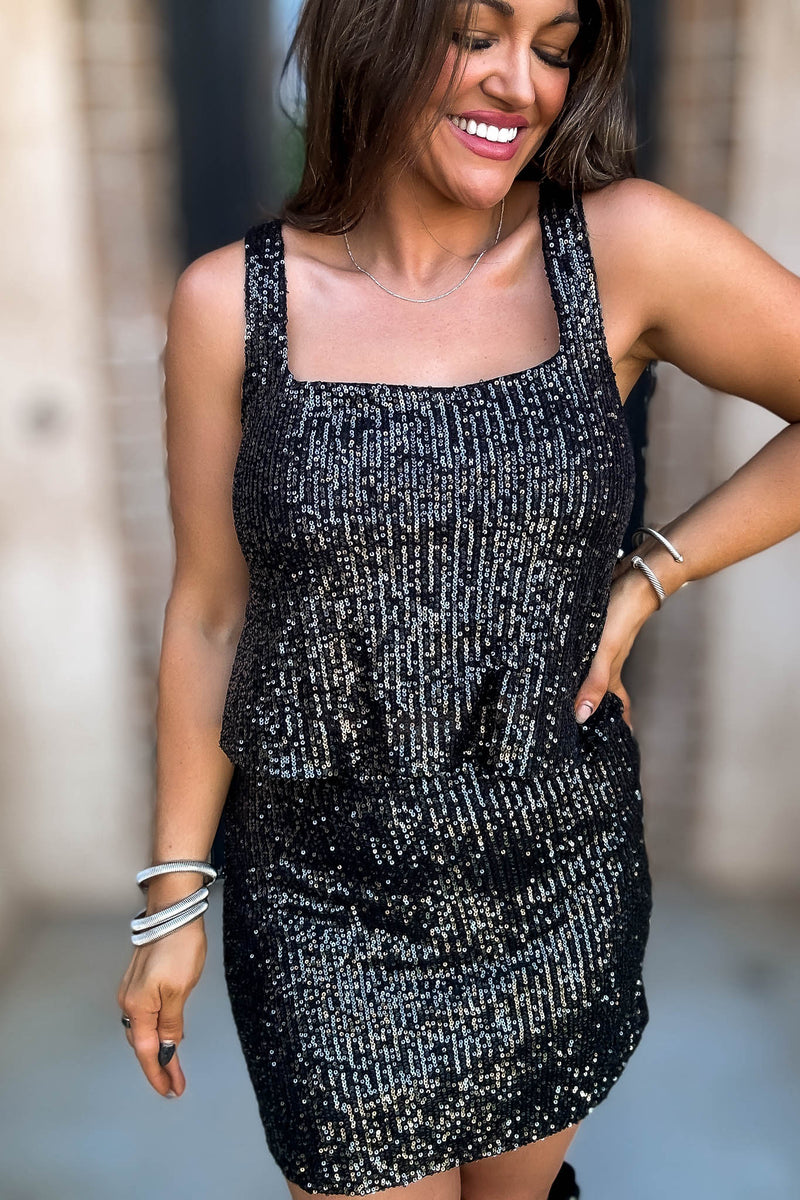 Shimmy Black Sequin Tank