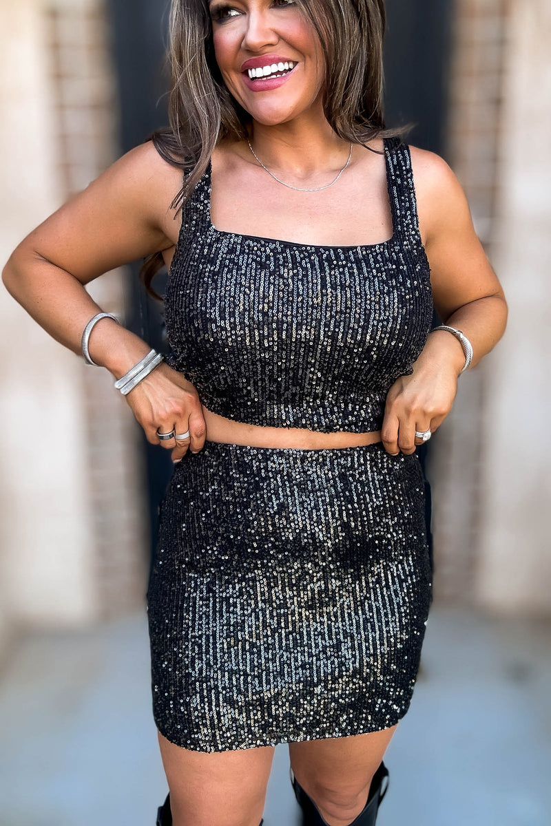 Shimmy Black Sequin Skirt