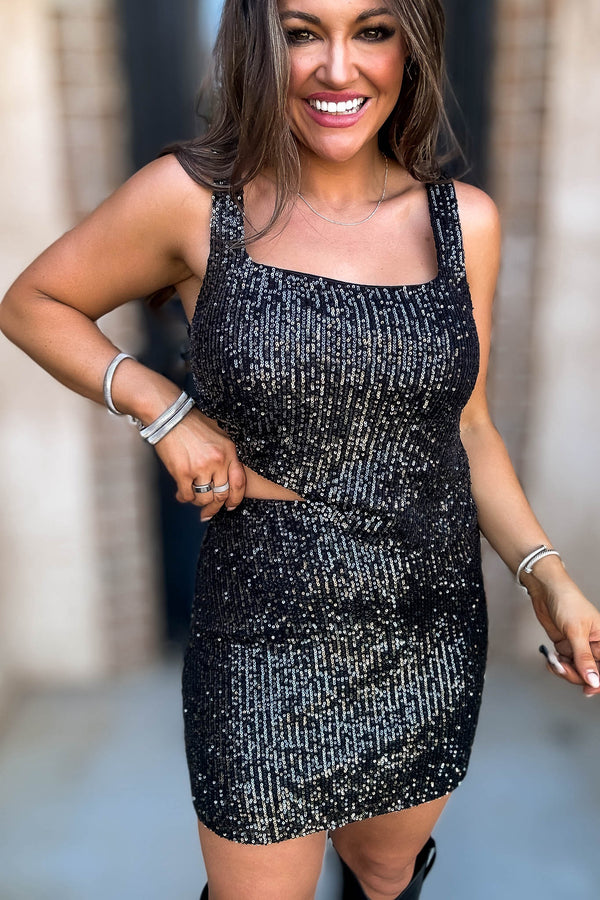 Shimmy Black Sequin Skirt