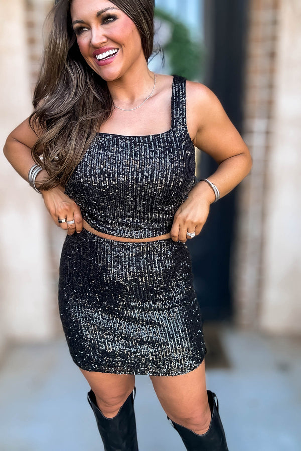 Shimmy Black Sequin Skirt