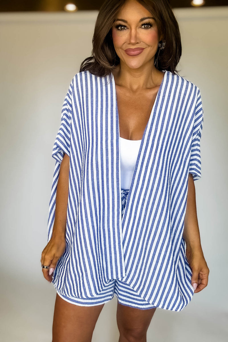 Coastal Chic Blue Striped Kimono