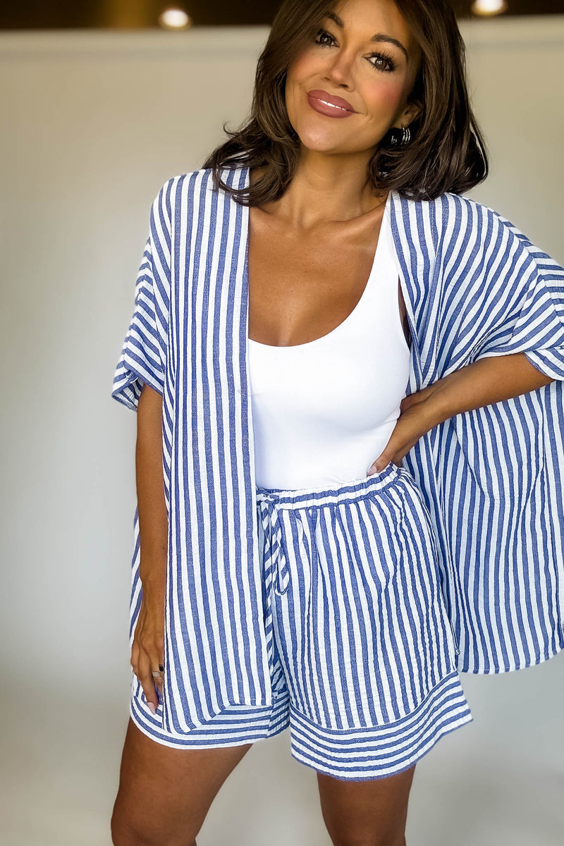 Coastal Chic Blue Striped Kimono