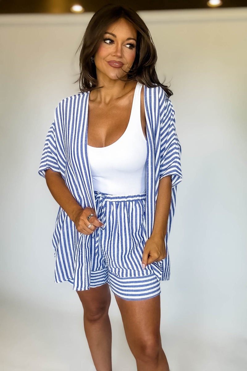 Coastal Chic Blue Striped Kimono