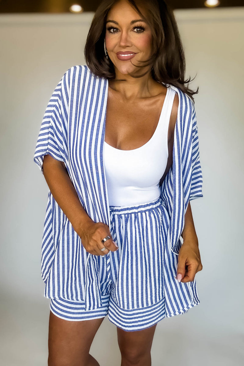 Coastal Chic Blue Striped Kimono