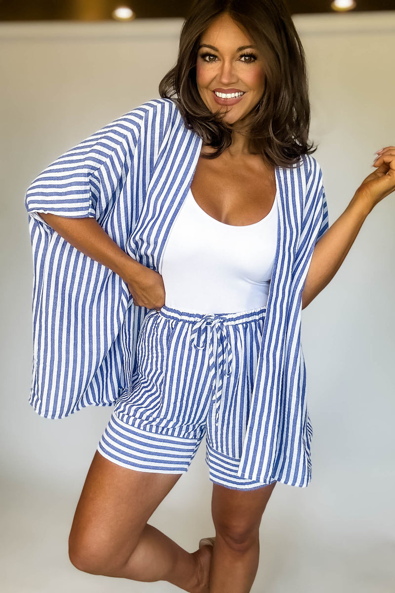 Coastal Chic Blue Striped Kimono