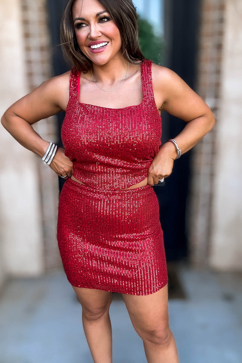 Shimmy Red Sequin Skirt