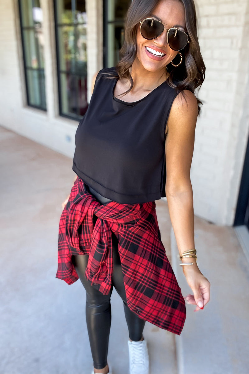 Refreshing Beauty Plaid Black/Red Button Front Shirt