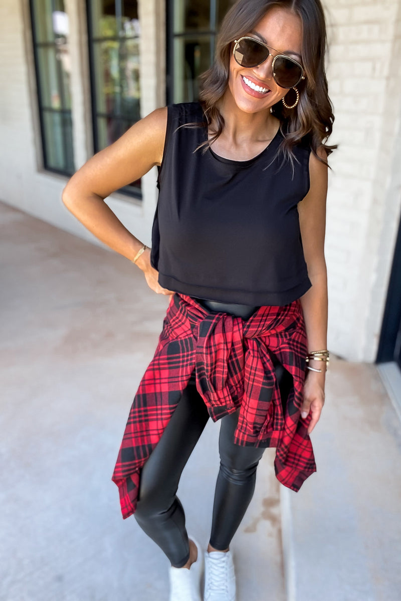 Refreshing Beauty Plaid Black/Red Button Front Shirt