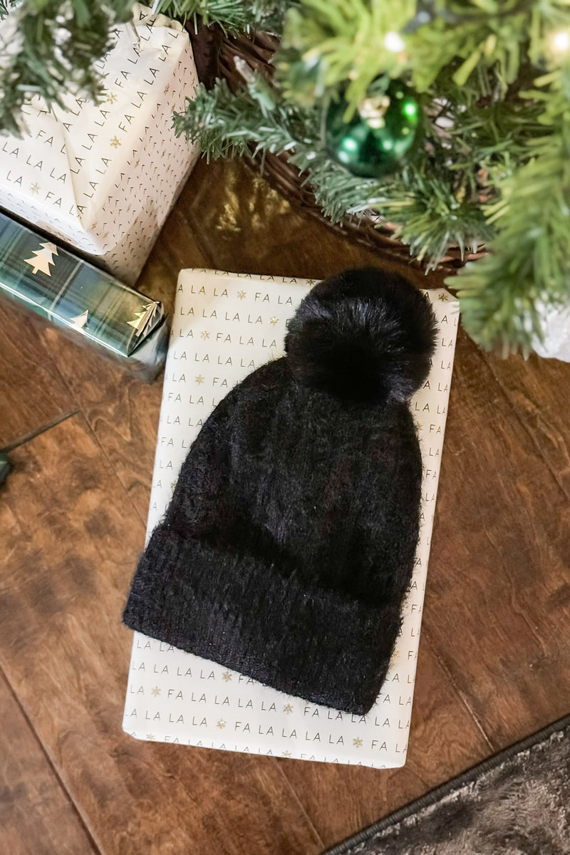 Cable Knit Black Cuffed Beanie