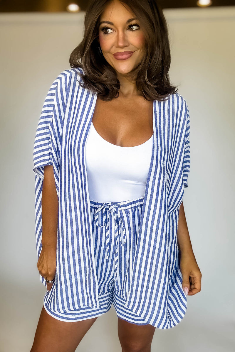 Coastal Chic Blue Striped Kimono