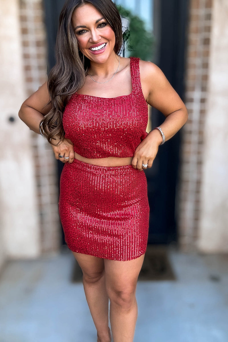 Shimmy Red Sequin Skirt