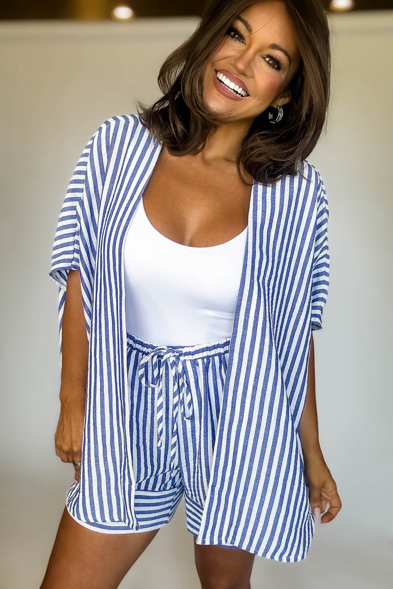 Coastal Chic Blue Striped Kimono