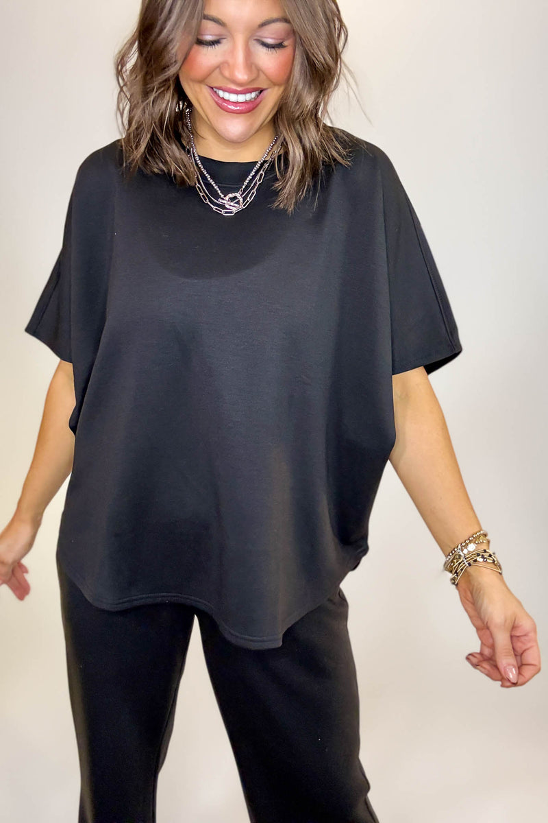 PINK FRIDAY SET Black Scuba Curbed Hem Top & Pants Set