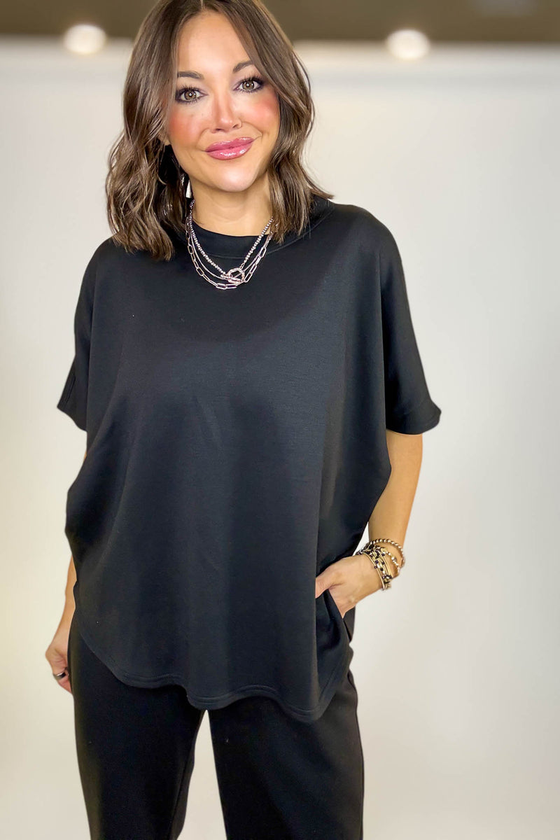 PINK FRIDAY SET Black Scuba Curbed Hem Top & Pants Set