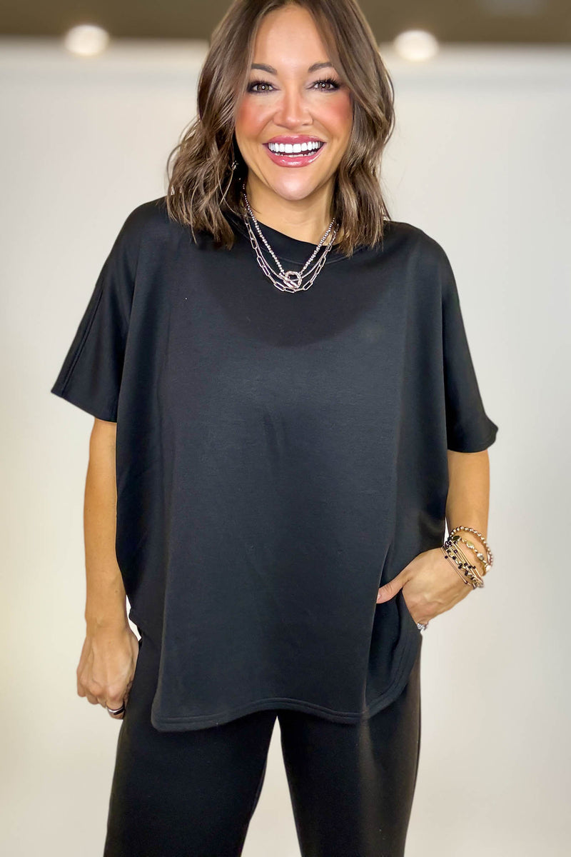 PINK FRIDAY SET Black Scuba Curbed Hem Top & Pants Set