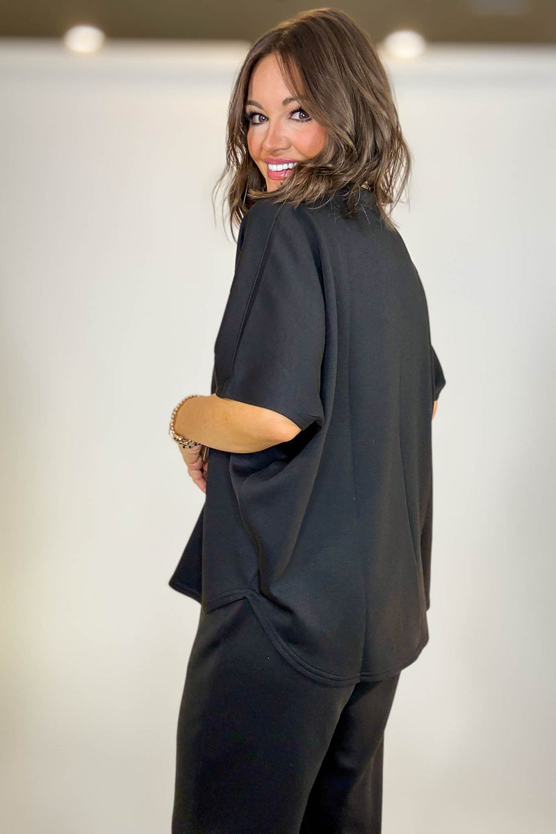 PINK FRIDAY SET Black Scuba Curbed Hem Top & Pants Set