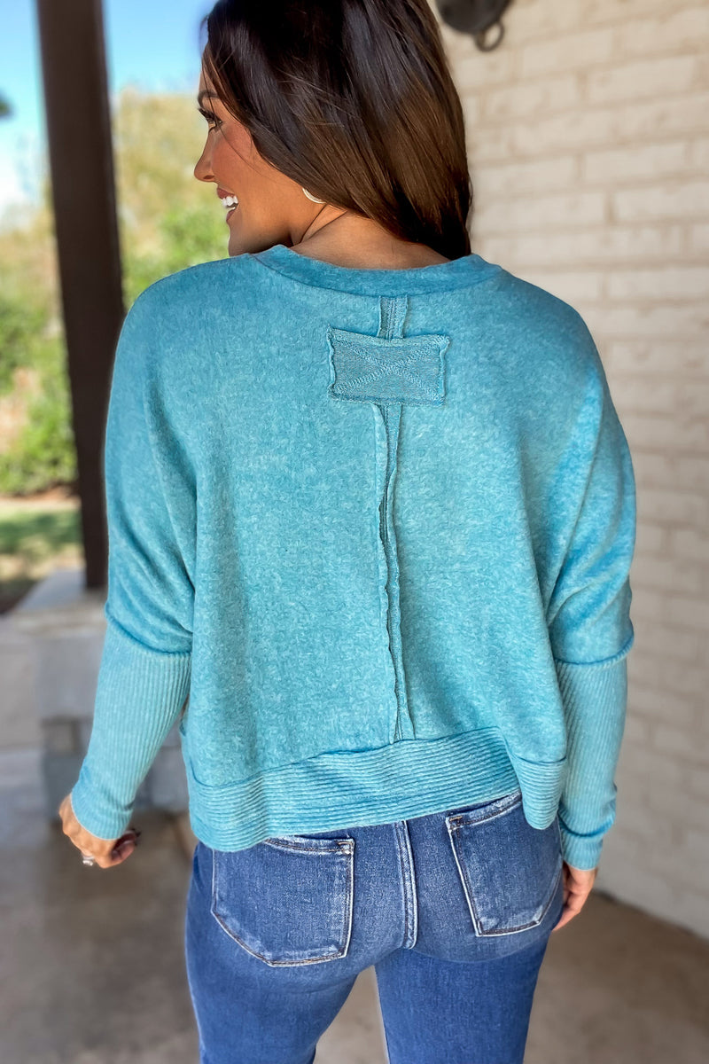 Looking So Sweet Dusty Teal Brushed Dolman Sleeve Sweater