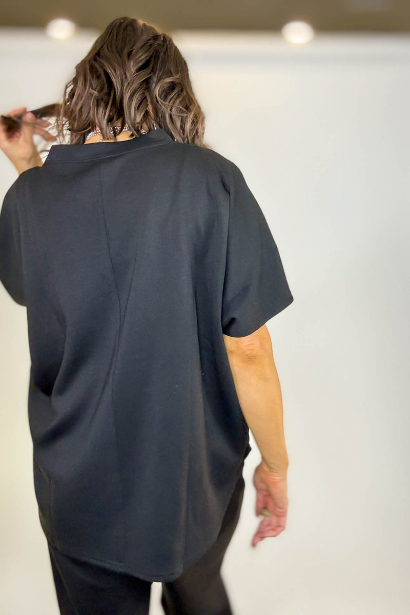 PINK FRIDAY SET Black Scuba Curbed Hem Top & Pants Set