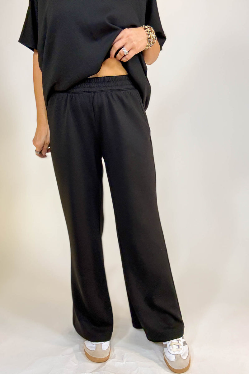 PINK FRIDAY SET Black Scuba Curbed Hem Top & Pants Set