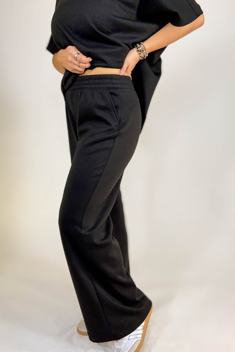 PINK FRIDAY SET Black Scuba Curbed Hem Top & Pants Set