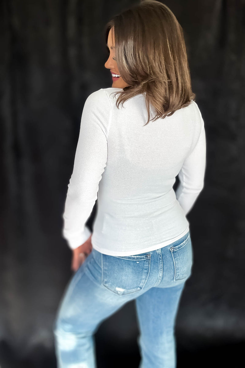 Long Sleeve White Mini Rib Shirt