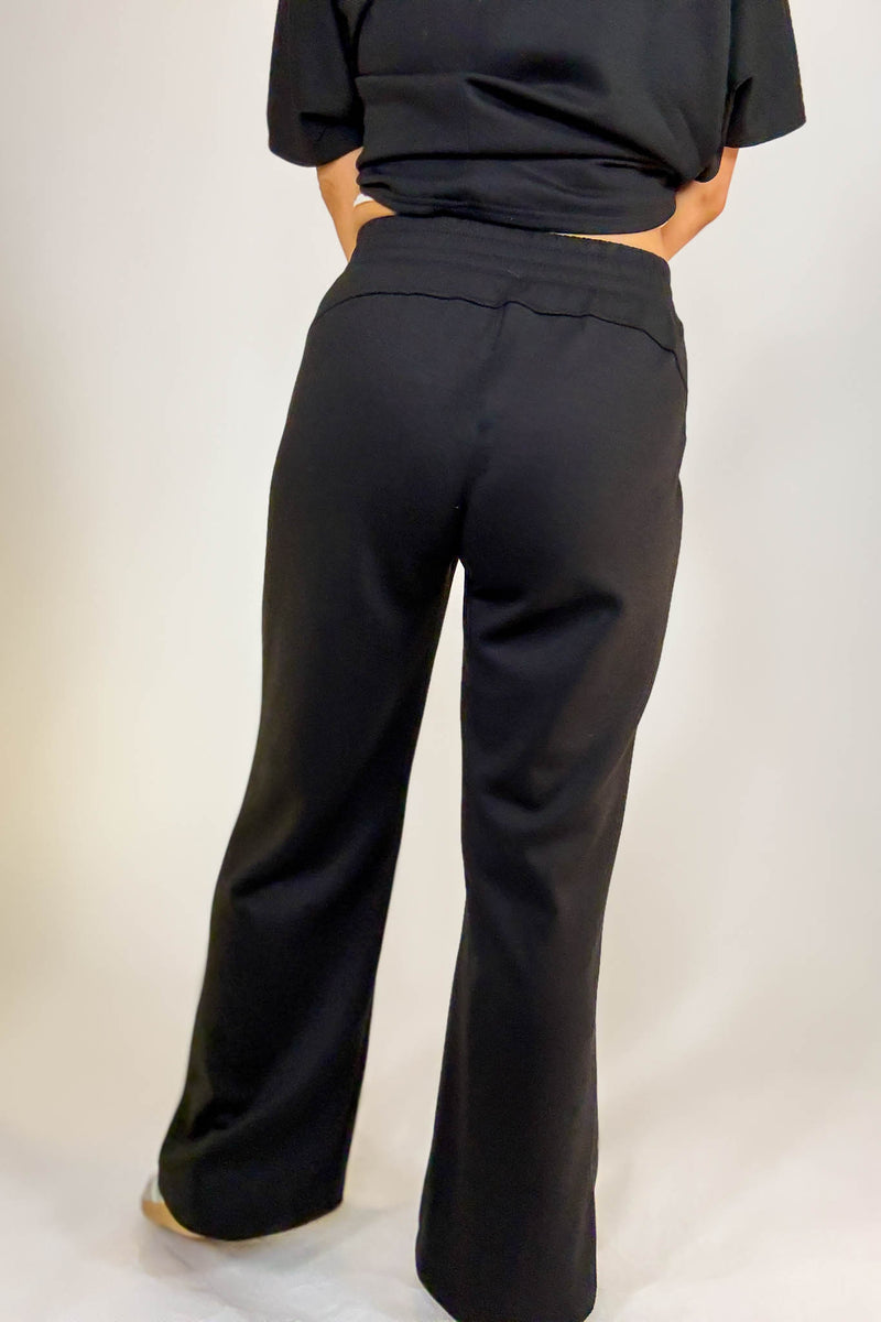 PINK FRIDAY SET Black Scuba Curbed Hem Top & Pants Set