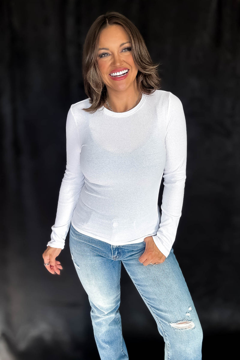 Long Sleeve White Mini Rib Shirt