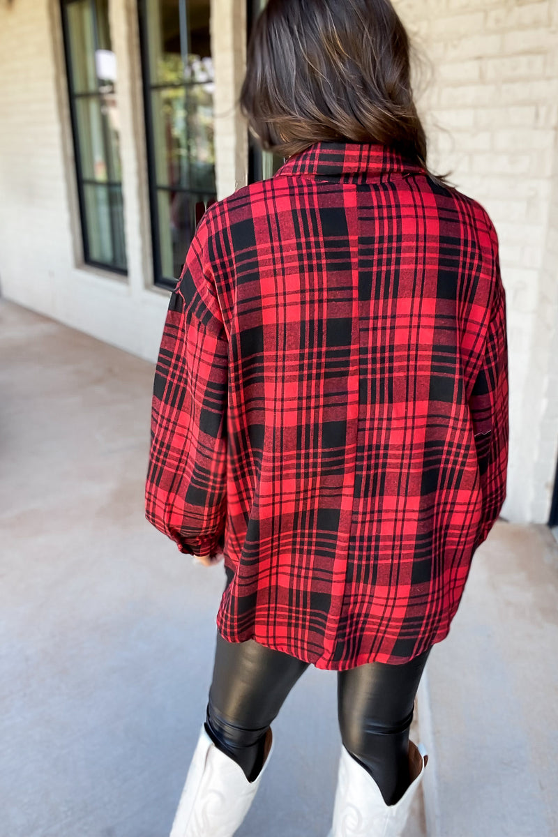 Refreshing Beauty Plaid Black/Red Button Front Shirt