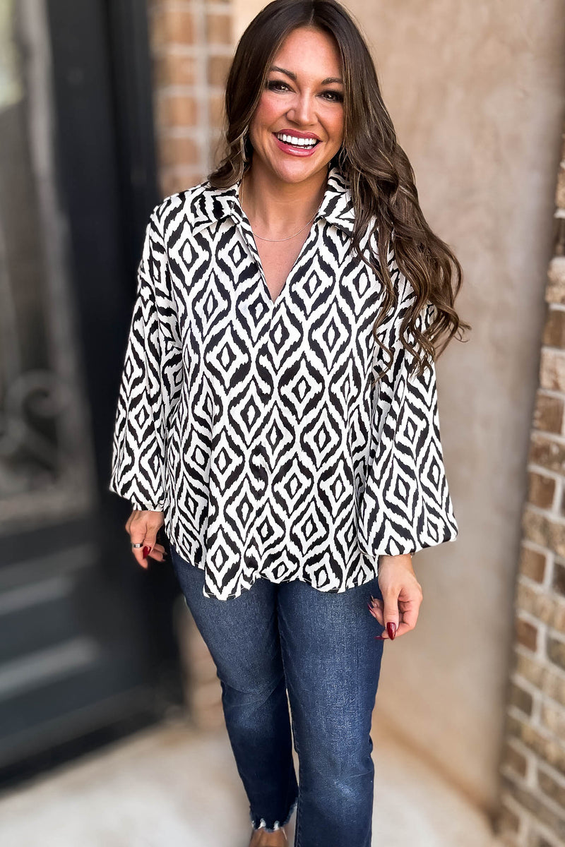 Geometric Print Dolman Sleeves Top