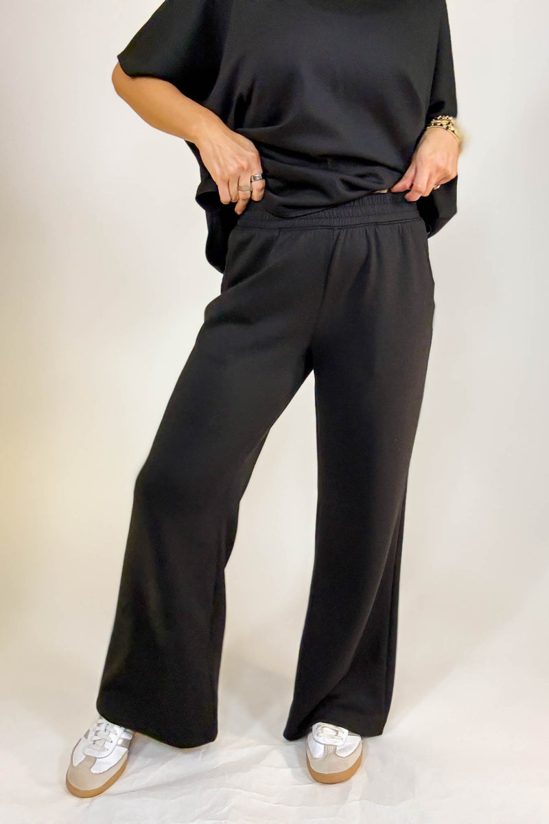 PINK FRIDAY SET Black Scuba Curbed Hem Top & Pants Set