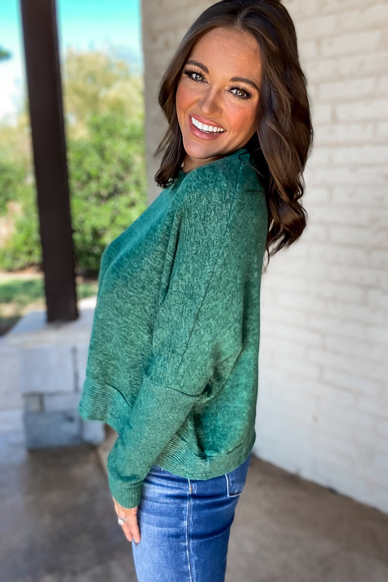 Looking So Sweet Dark Green Brushed Dolman Sleeve Sweater