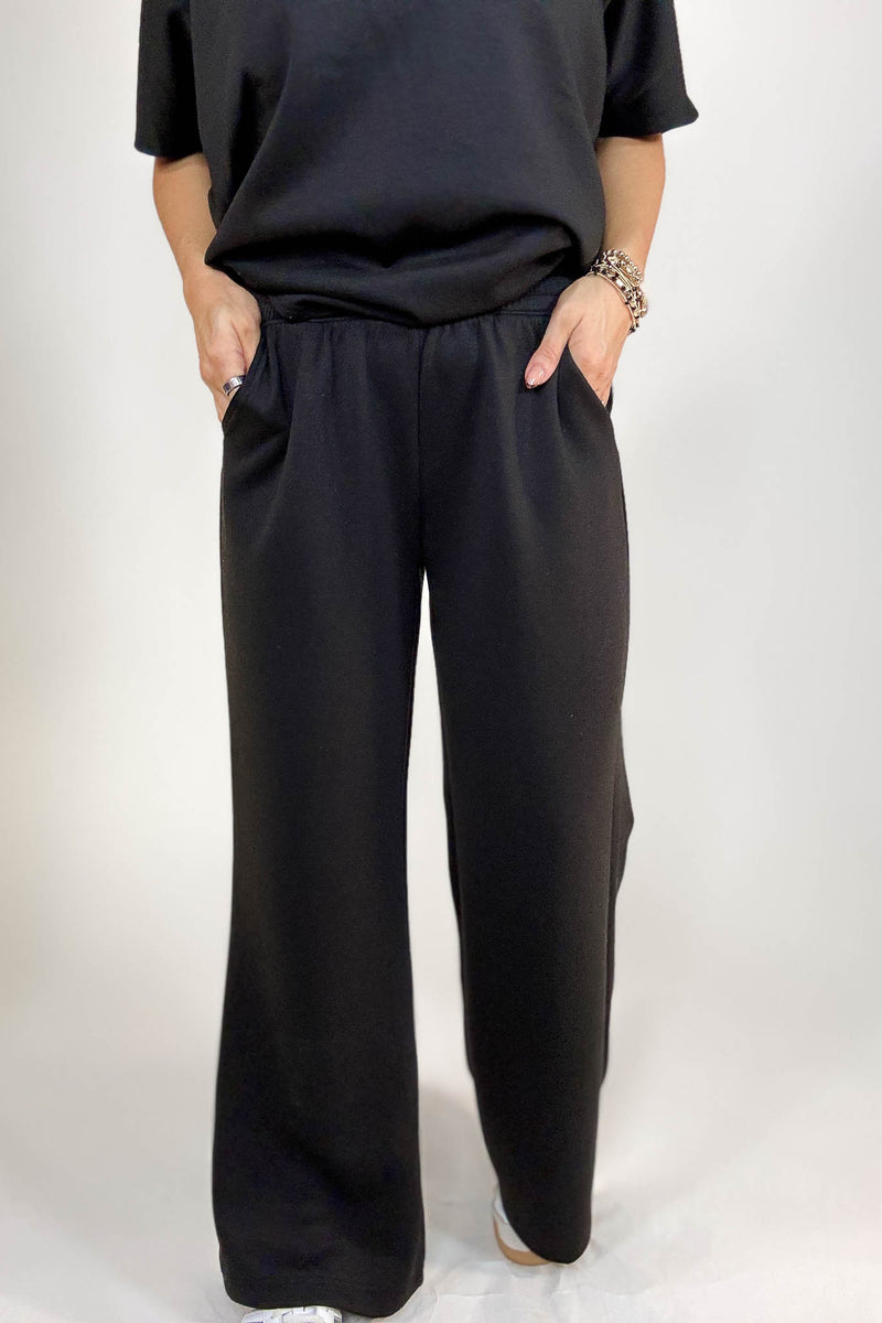 PINK FRIDAY SET Black Scuba Curbed Hem Top & Pants Set